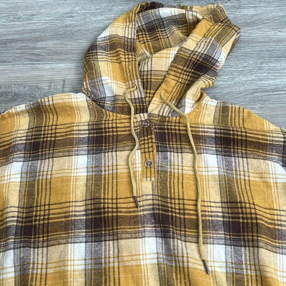 Kori America Flannel Half Button Pullover Yellow/Brown Sz L - Picture 4 of 9